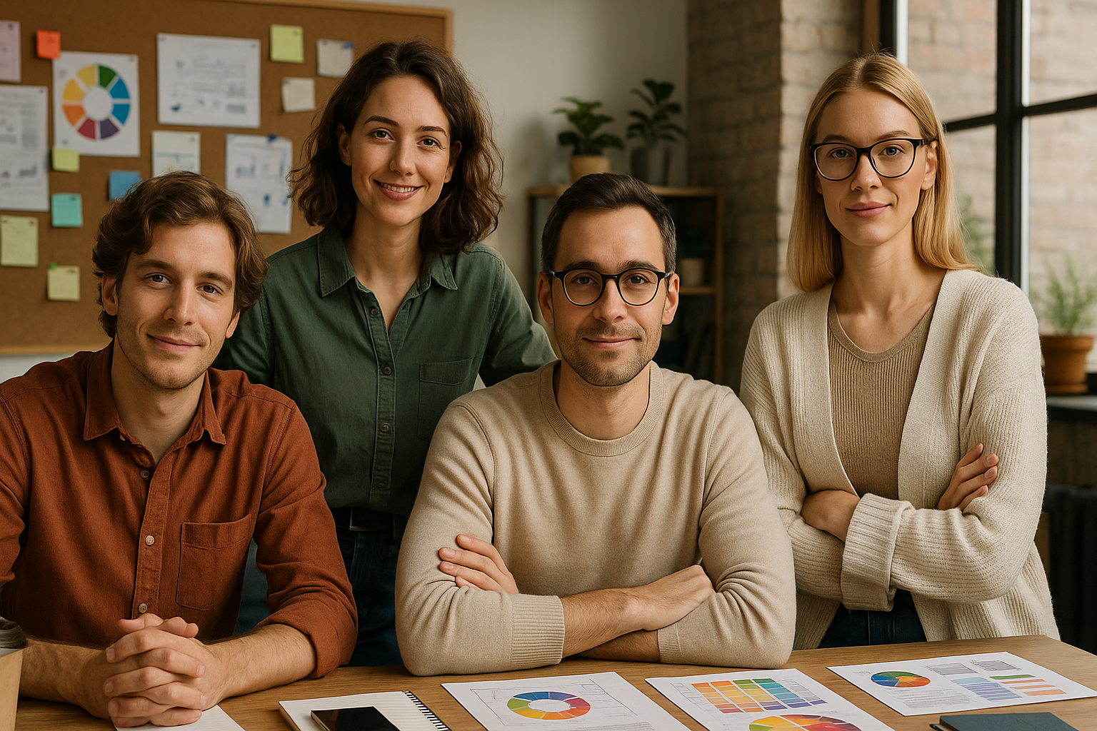 Креативная команда работает над проектом, обсуждая идеи и планируя шаги на интерактивной онлайн доске dotspace